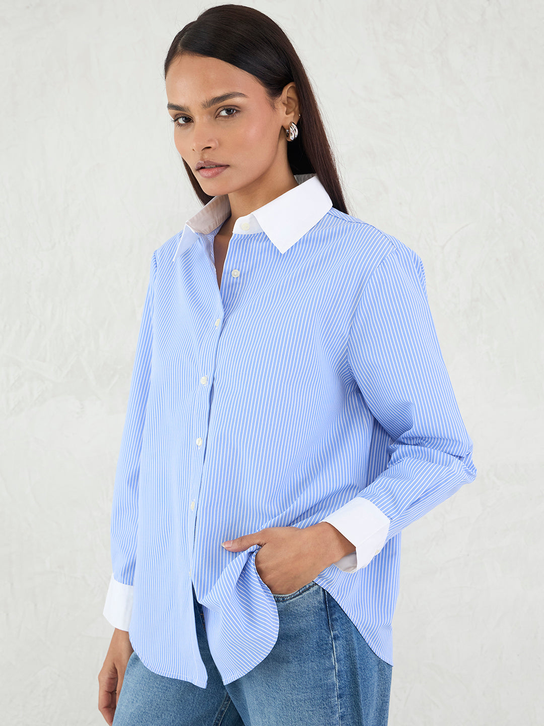 Blue Stripe Colorblock Shirt