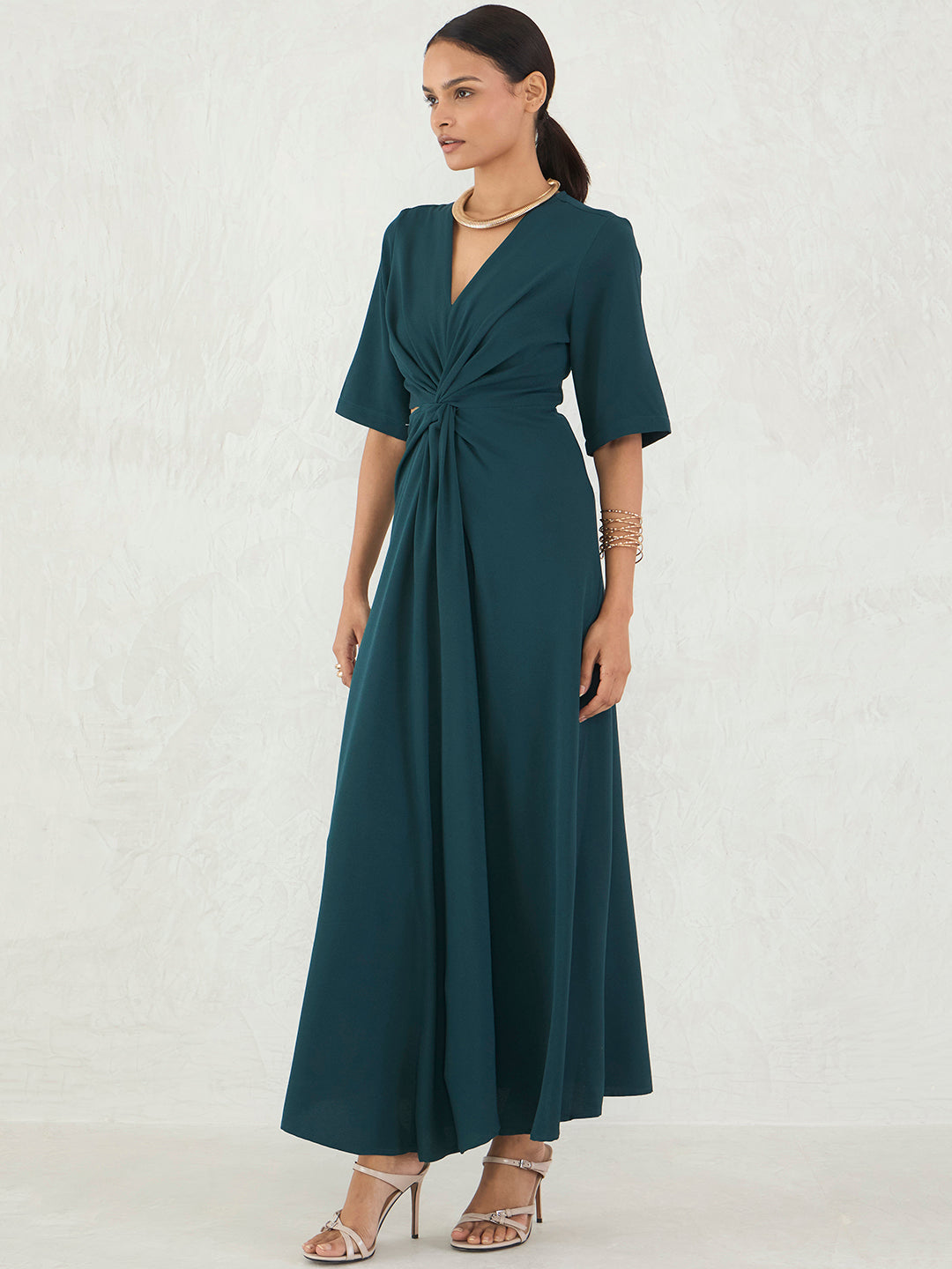 Forest Green Front Twisted Maxi Dress