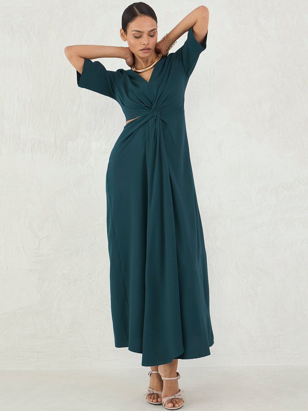 Forest Green Front Twisted Maxi Dress