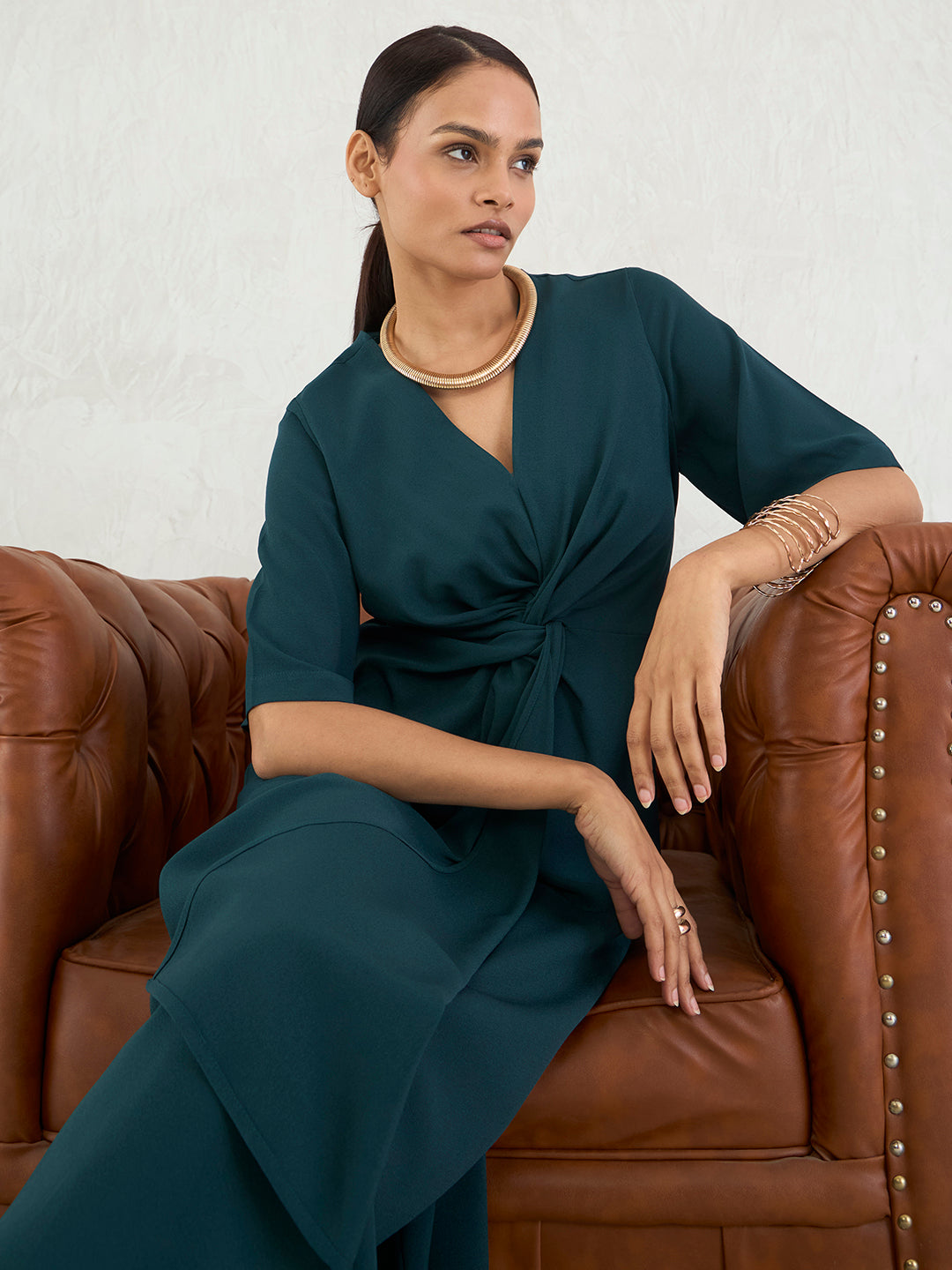 Forest Green Front Twisted Maxi Dress