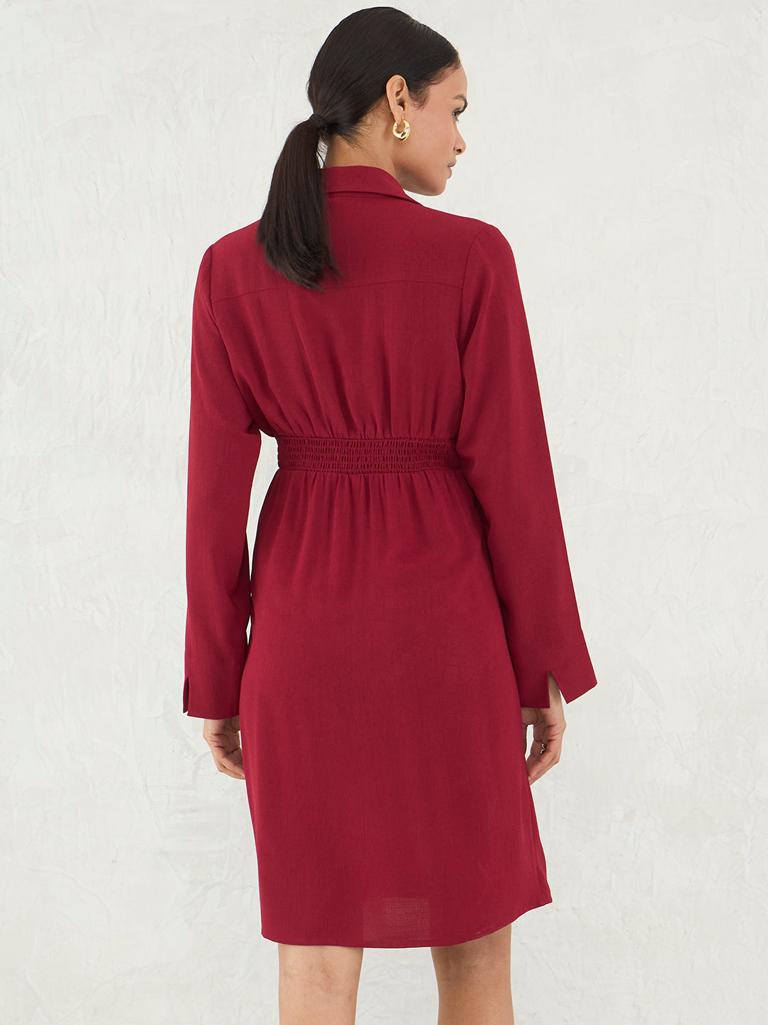 Red Wrap Knee Length Dress