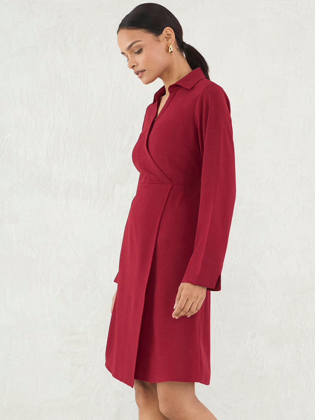 Red Wrap Knee Length Dress