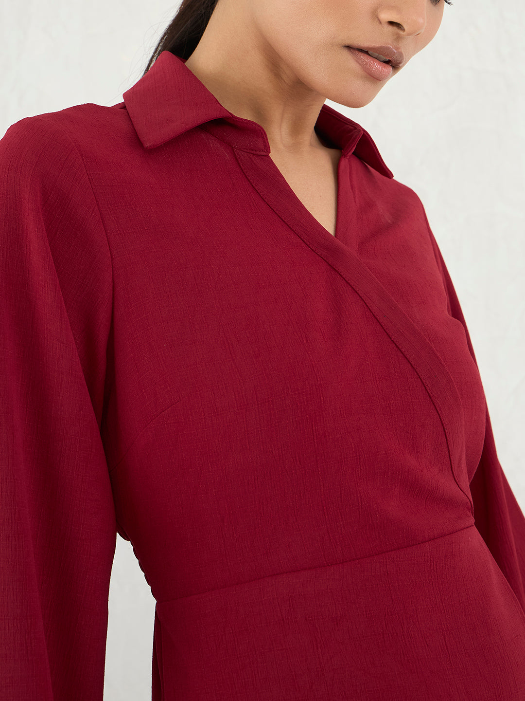 Red Wrap Knee Length Dress