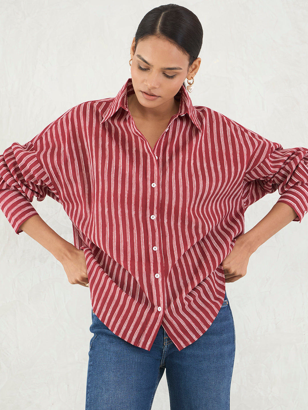 Red Cotton Stripe Shirt