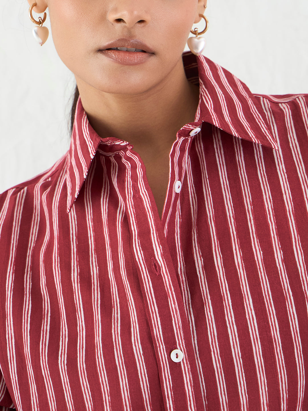 Red Cotton Stripe Shirt
