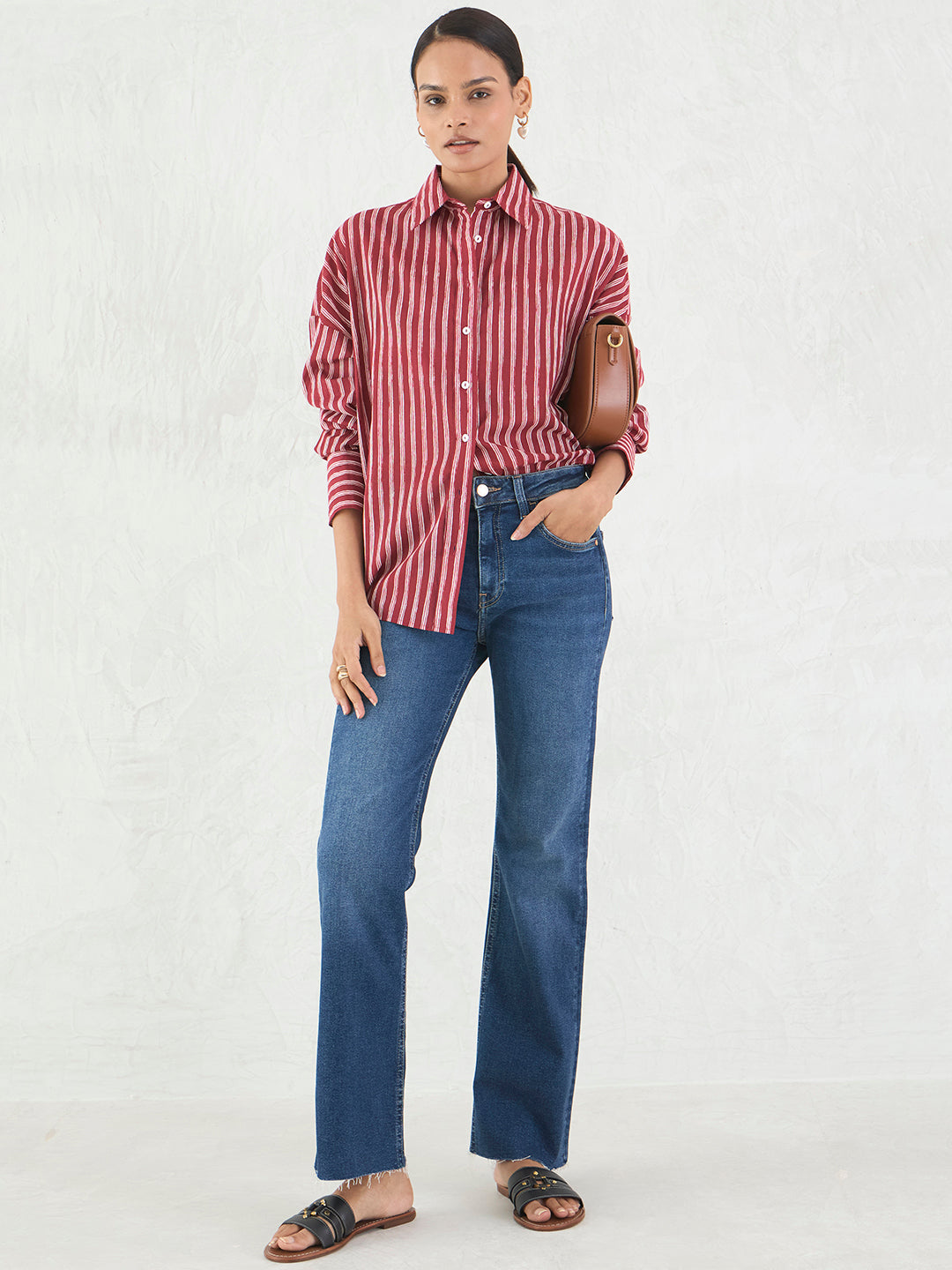 Red Cotton Stripe Shirt