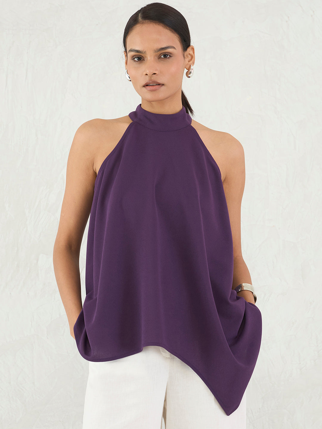 Deep Purple Asymmetric Halter Top
