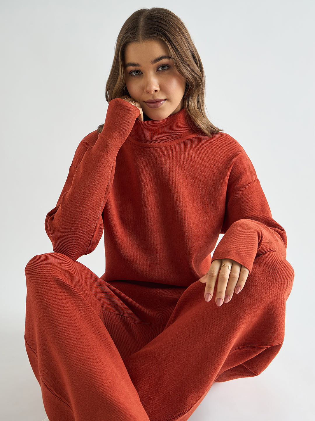 Rust Turtle Neck Knitted Co-Ord