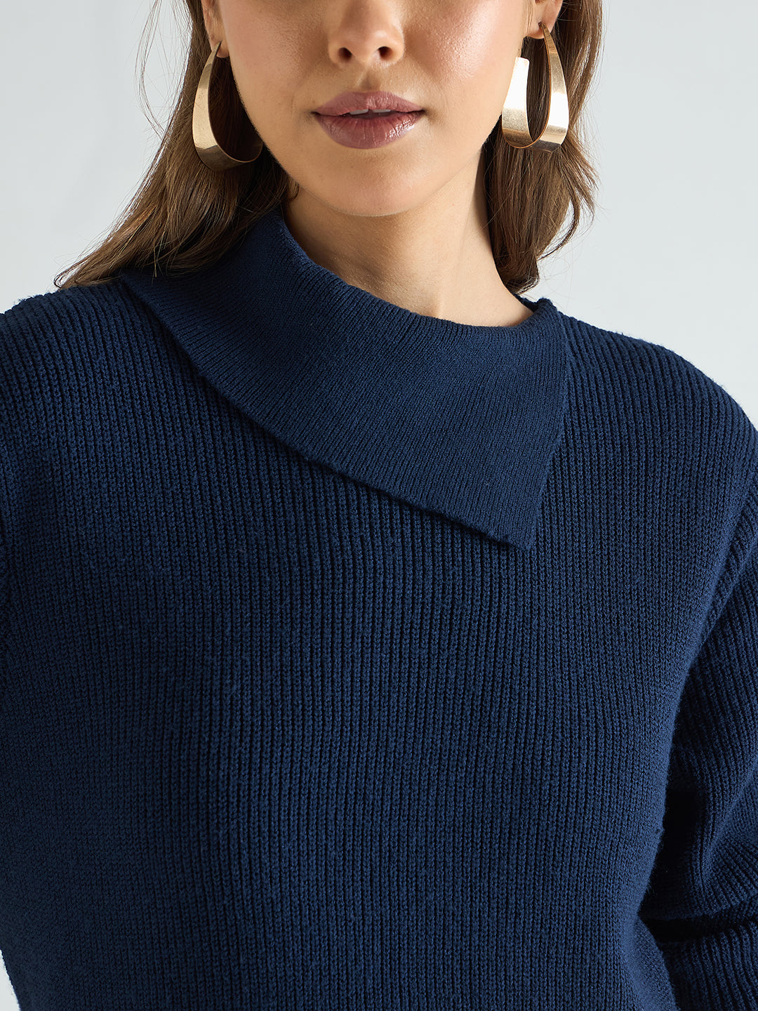 Navy High Neck Sweater Knee Length Dress