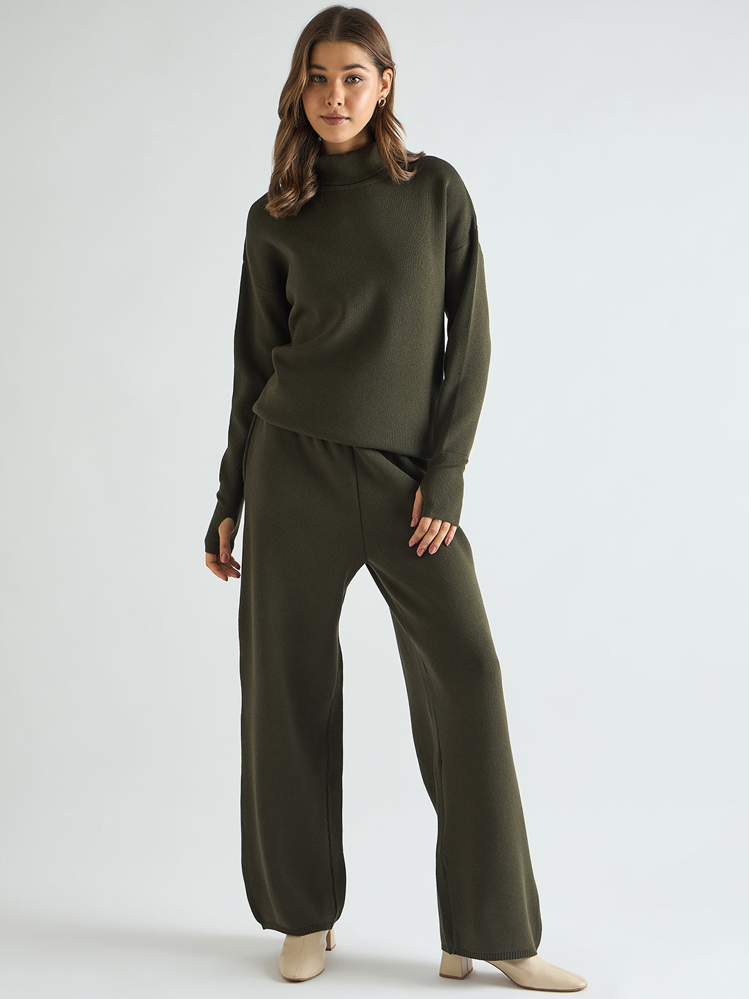 Olive Turtle Neck Knitted Co-Ord