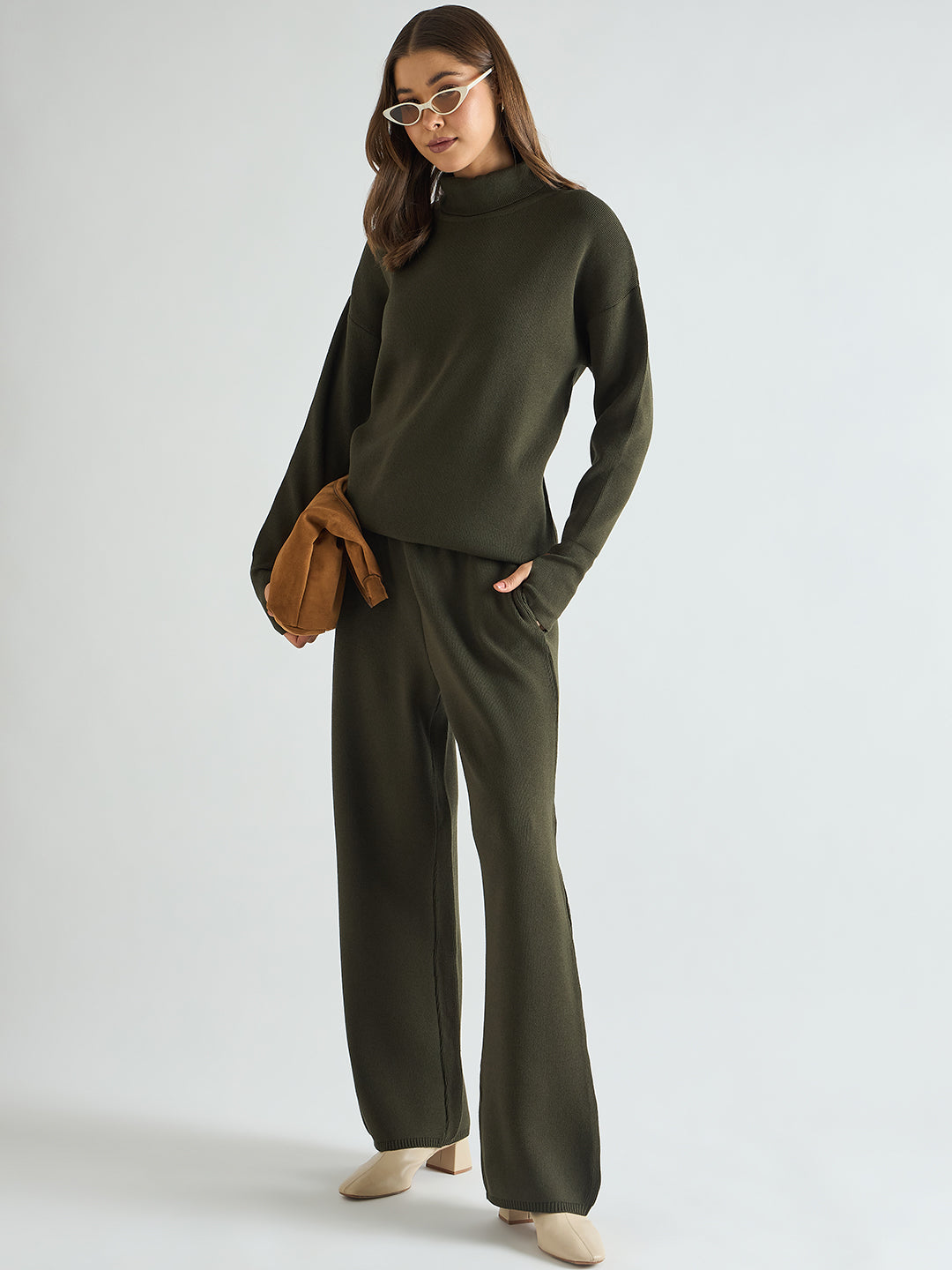 Olive Turtle Neck Knitted Co-Ord