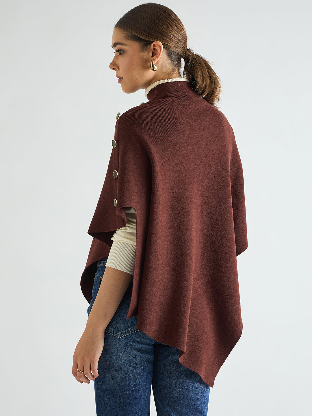 Coffee Brown Asymmetric Sweater Cape