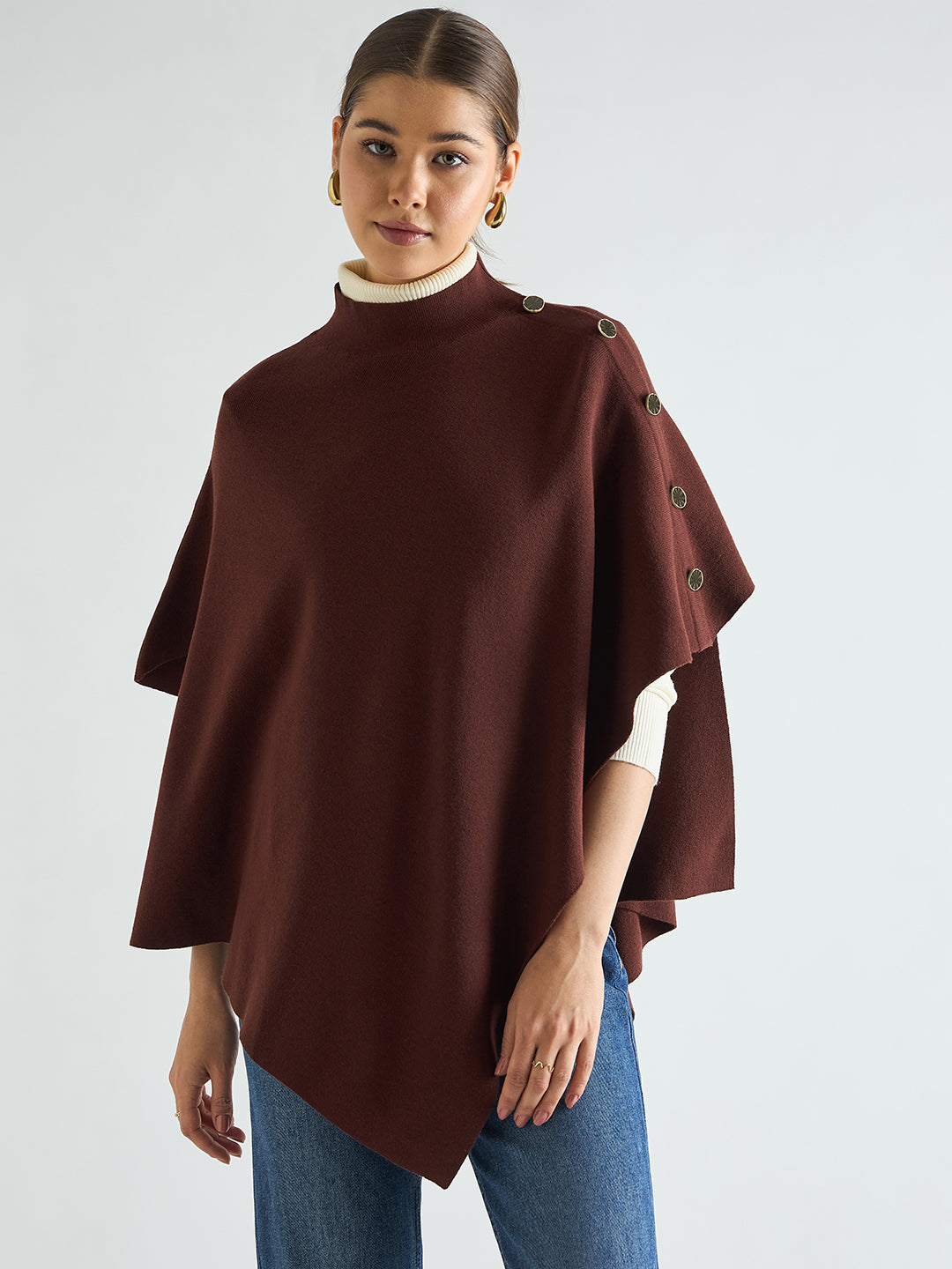 Coffee Brown Asymmetric Sweater Cape