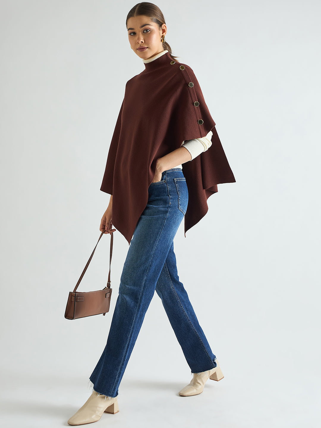 Coffee Brown Asymmetric Sweater Cape