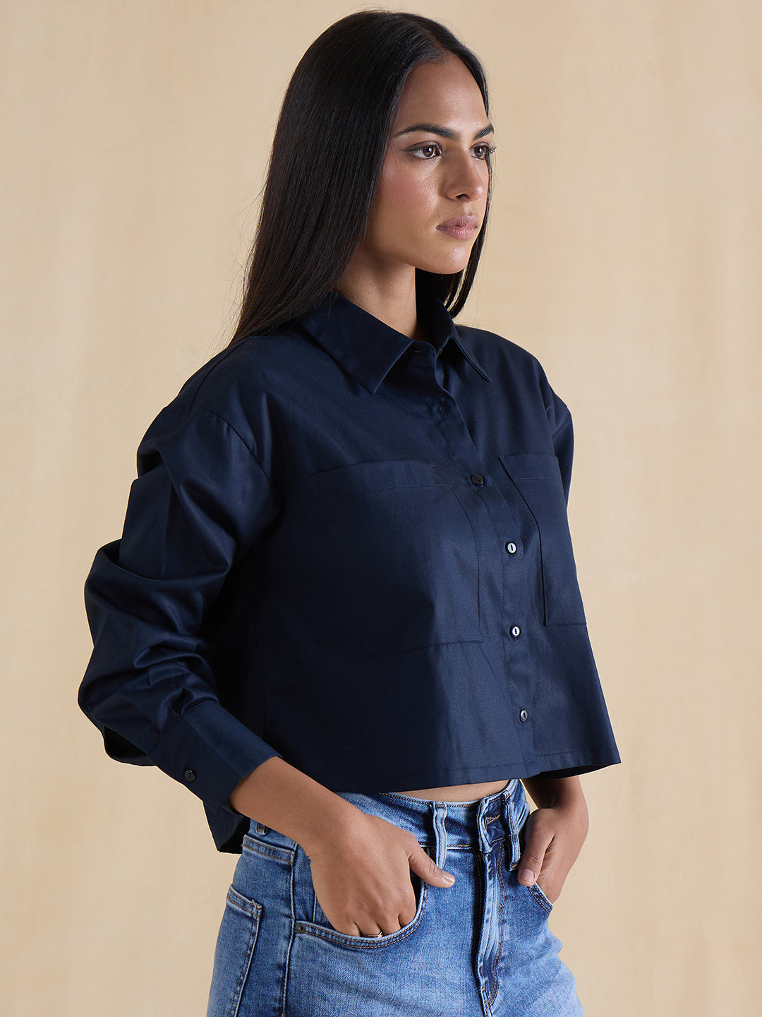 navy-cotton-dual-pocket-crop-shirt-ff-7510