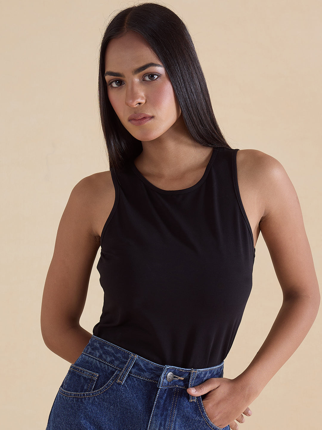Black Knit Sleeveless Bodysuit