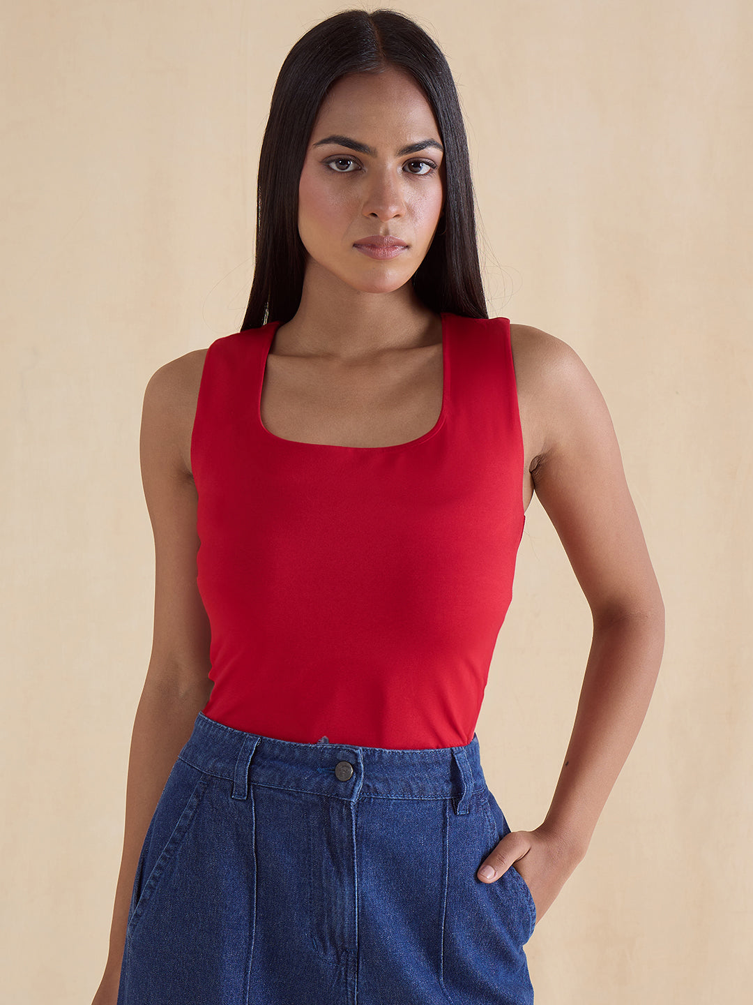 Red Knit Sleeveless Top