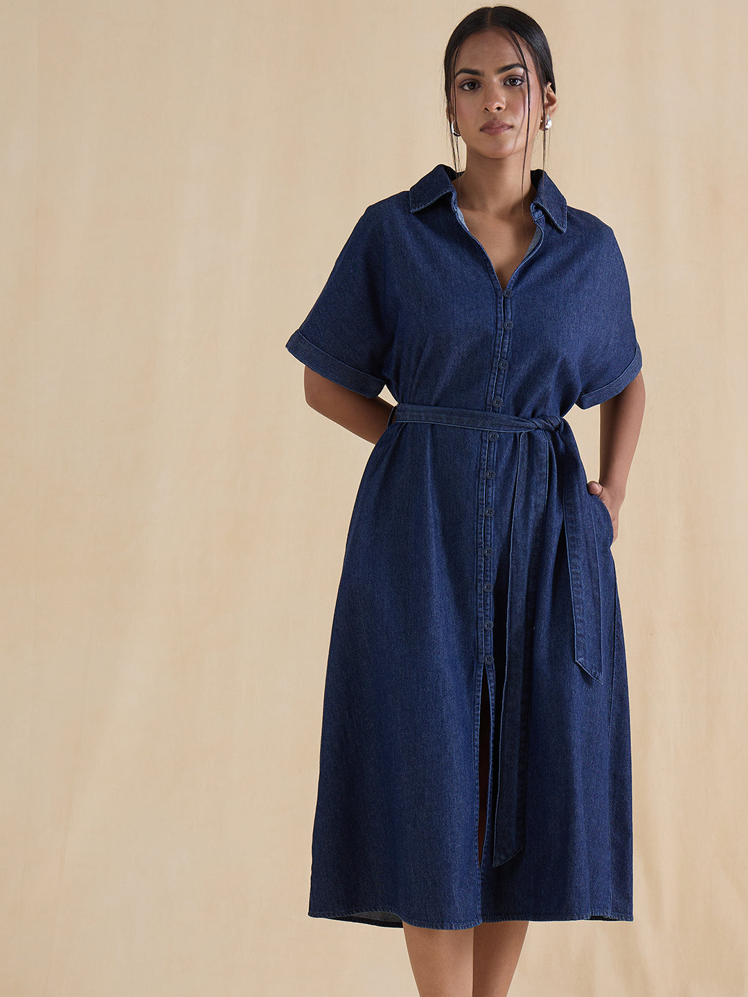 DenimClassic Navy Midi Shirt Dress