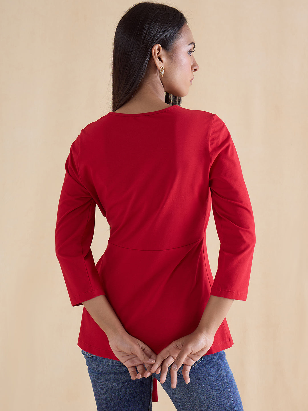 Red Cotton Knit Tie-Up Top