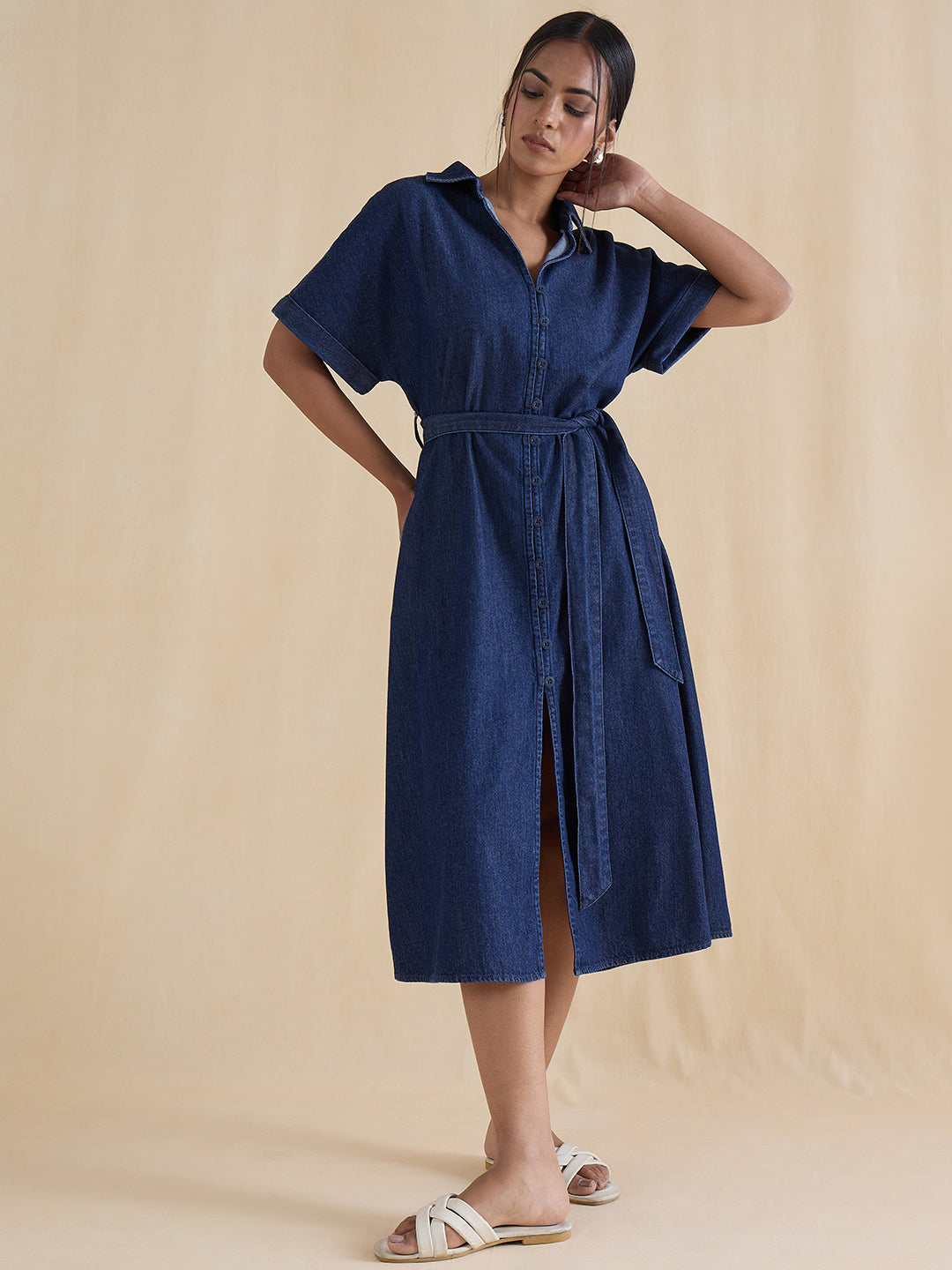 DenimClassic Navy Midi Shirt Dress