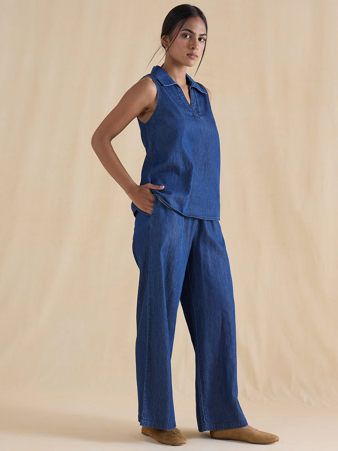 Navy Blue Sleeveless Denim Co-Ord