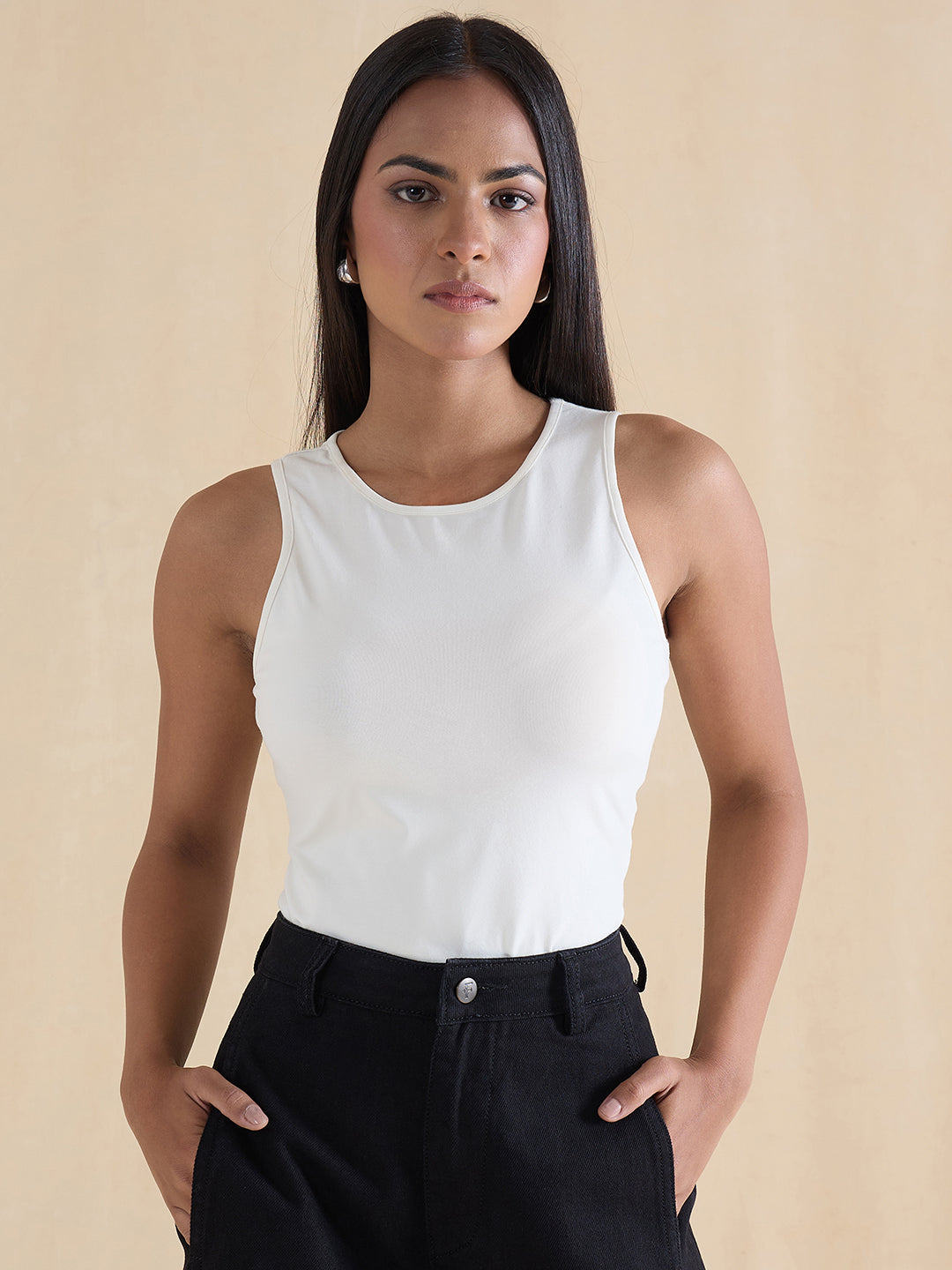 Off White Knit Sleeveless Bodysuit