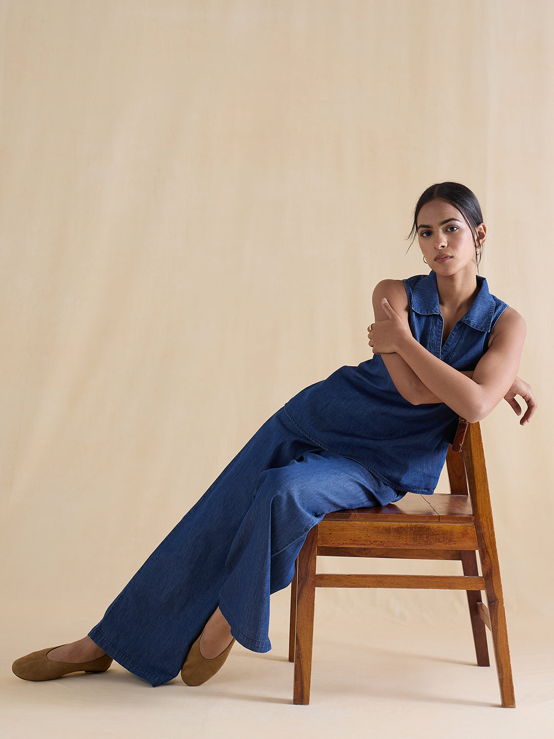 Navy Blue Sleeveless Denim Co-Ord