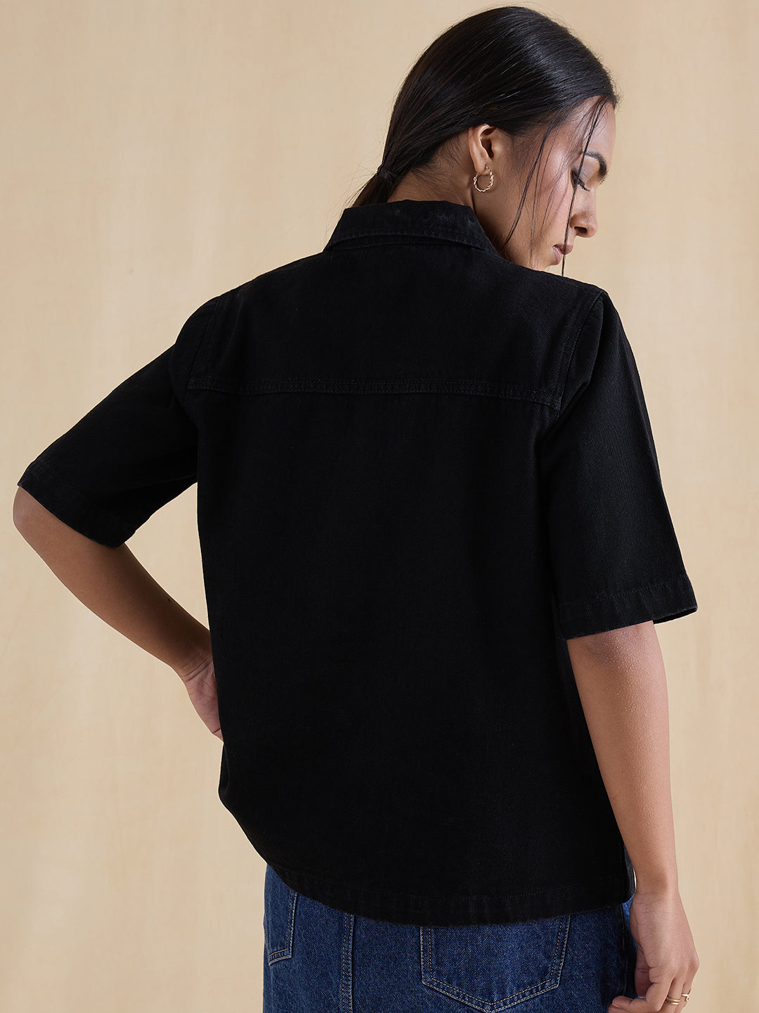 DenimClassic Black Half Sleeves Shirt