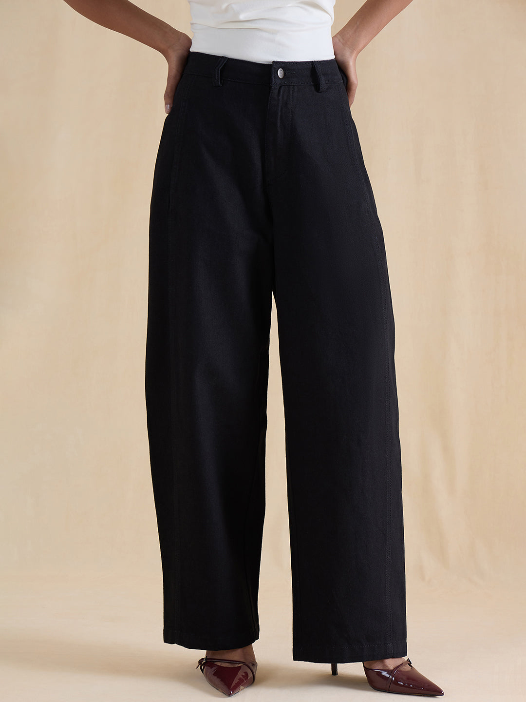 Black Barrel Fit High-Rise Jeans