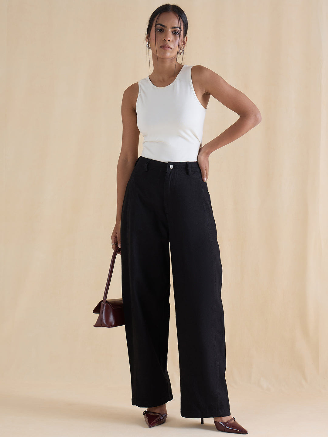 Black Barrel Fit High-Rise Jeans