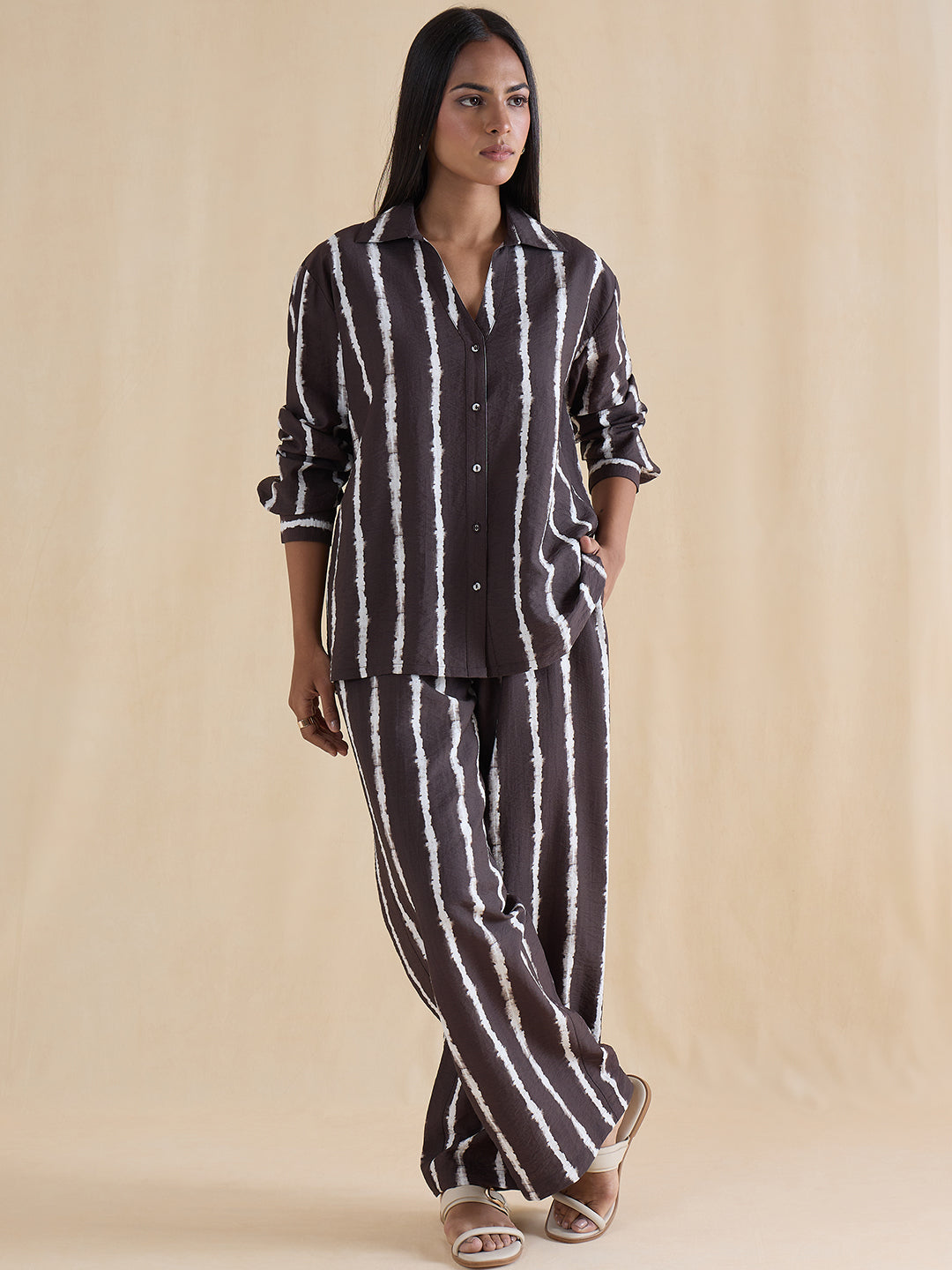 Brown Abstract Stripe Shirt Co-Ord