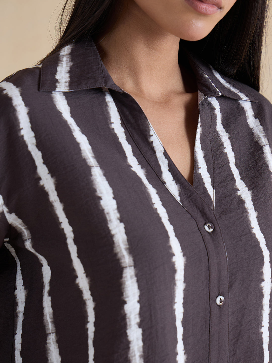 Brown Abstract Stripe Shirt Co-Ord