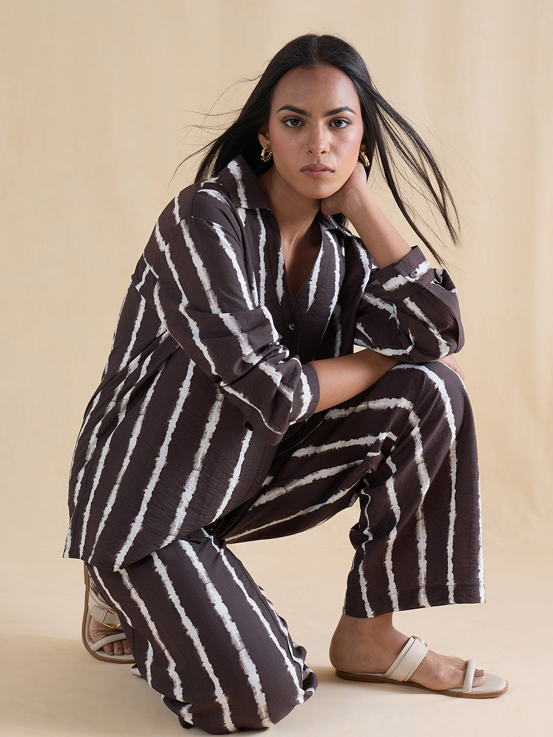 Brown Abstract Stripe Shirt Co-Ord