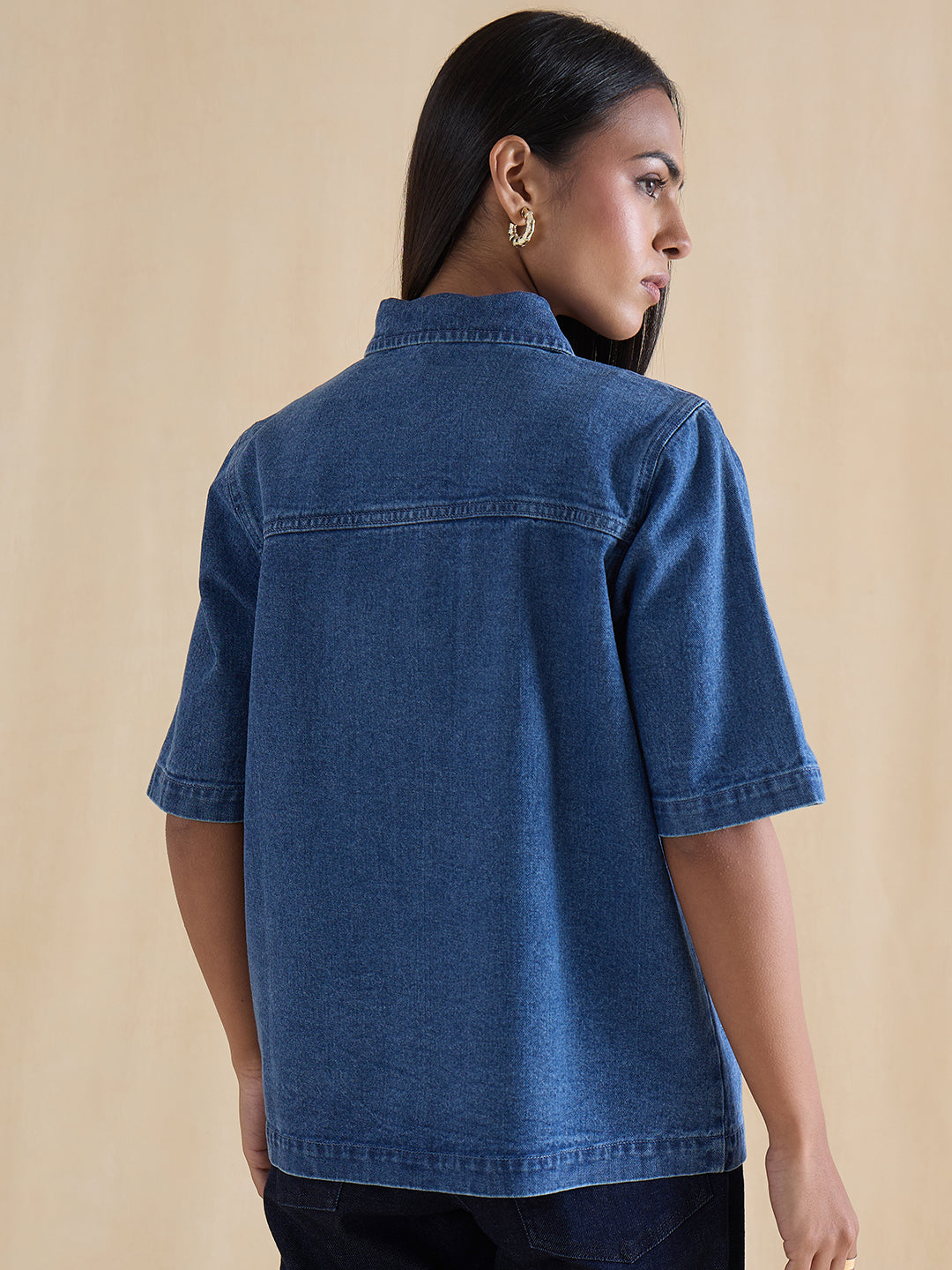 Mid Blue Denim Half Sleeves Shirt