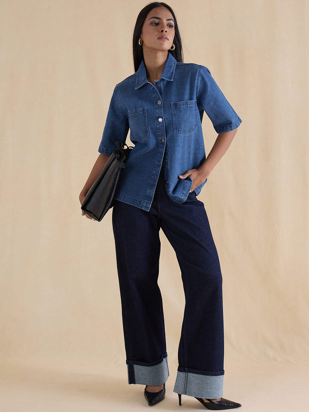 Mid Blue Denim Half Sleeves Shirt