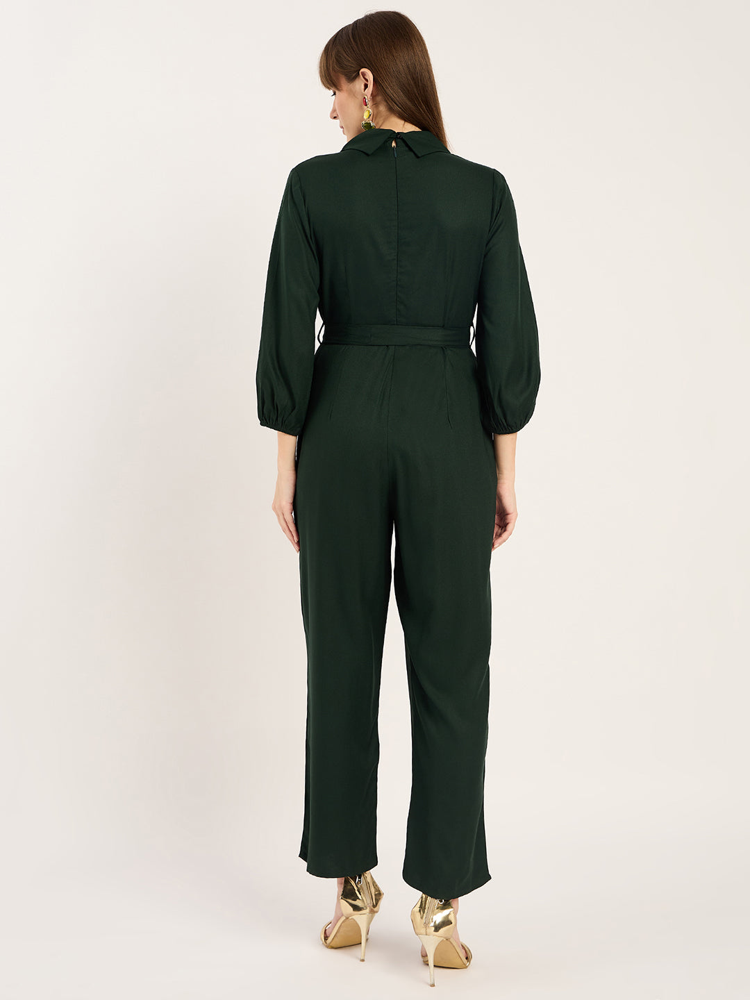 Green Lapel Detail Jumpsuit