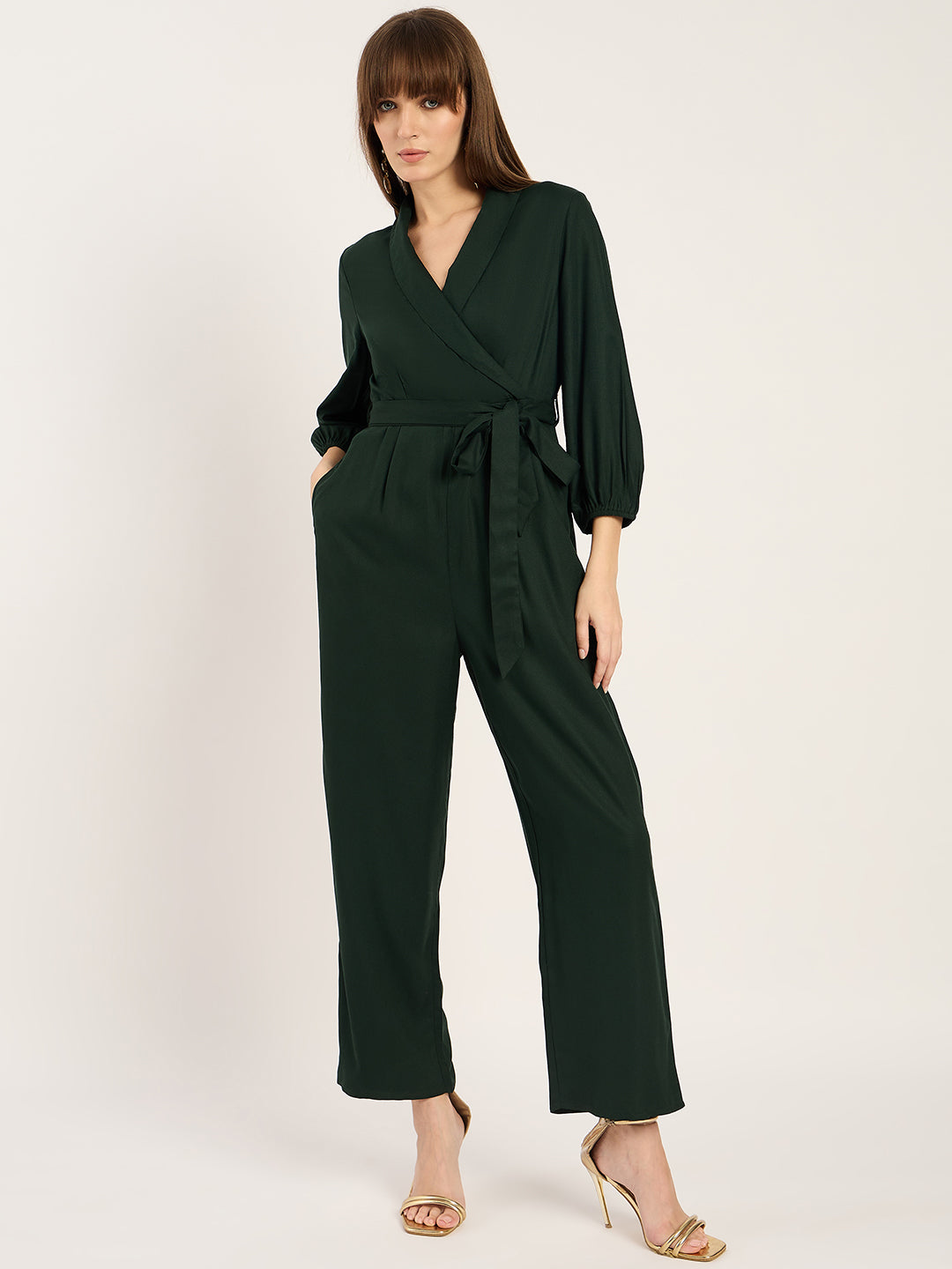 Green Lapel Detail Jumpsuit