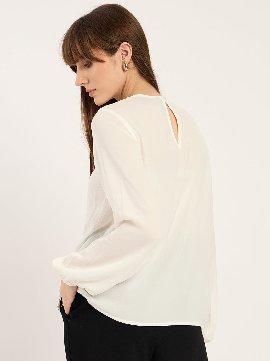 White Satin Hem Lace Detail Top