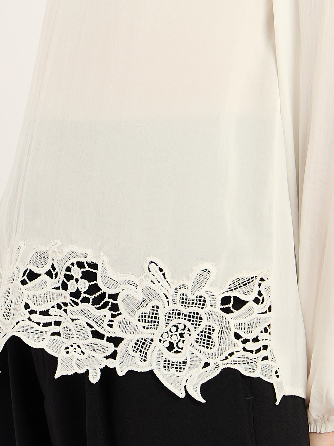 White Satin Hem Lace Detail Top