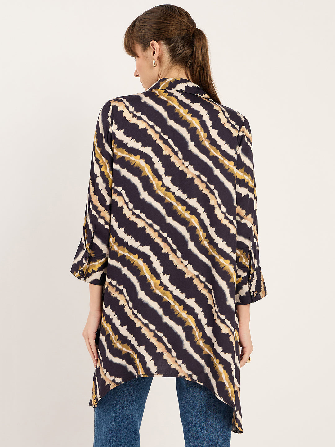 Navy Abstract Print Asymmetric Tunic