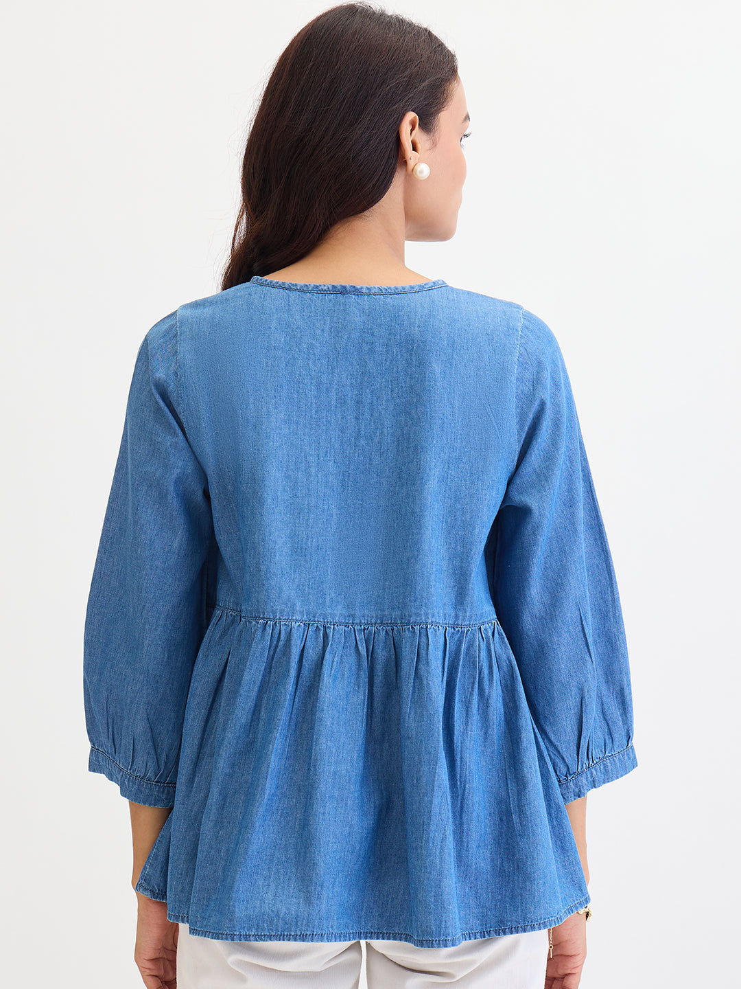 Blue Tiered Denim Top