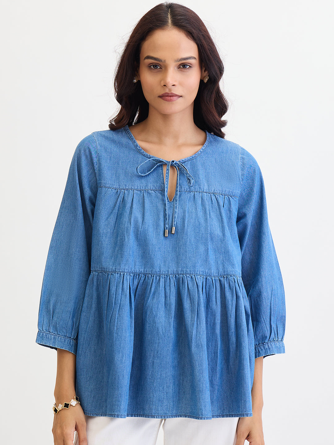 Blue Tiered Denim Top