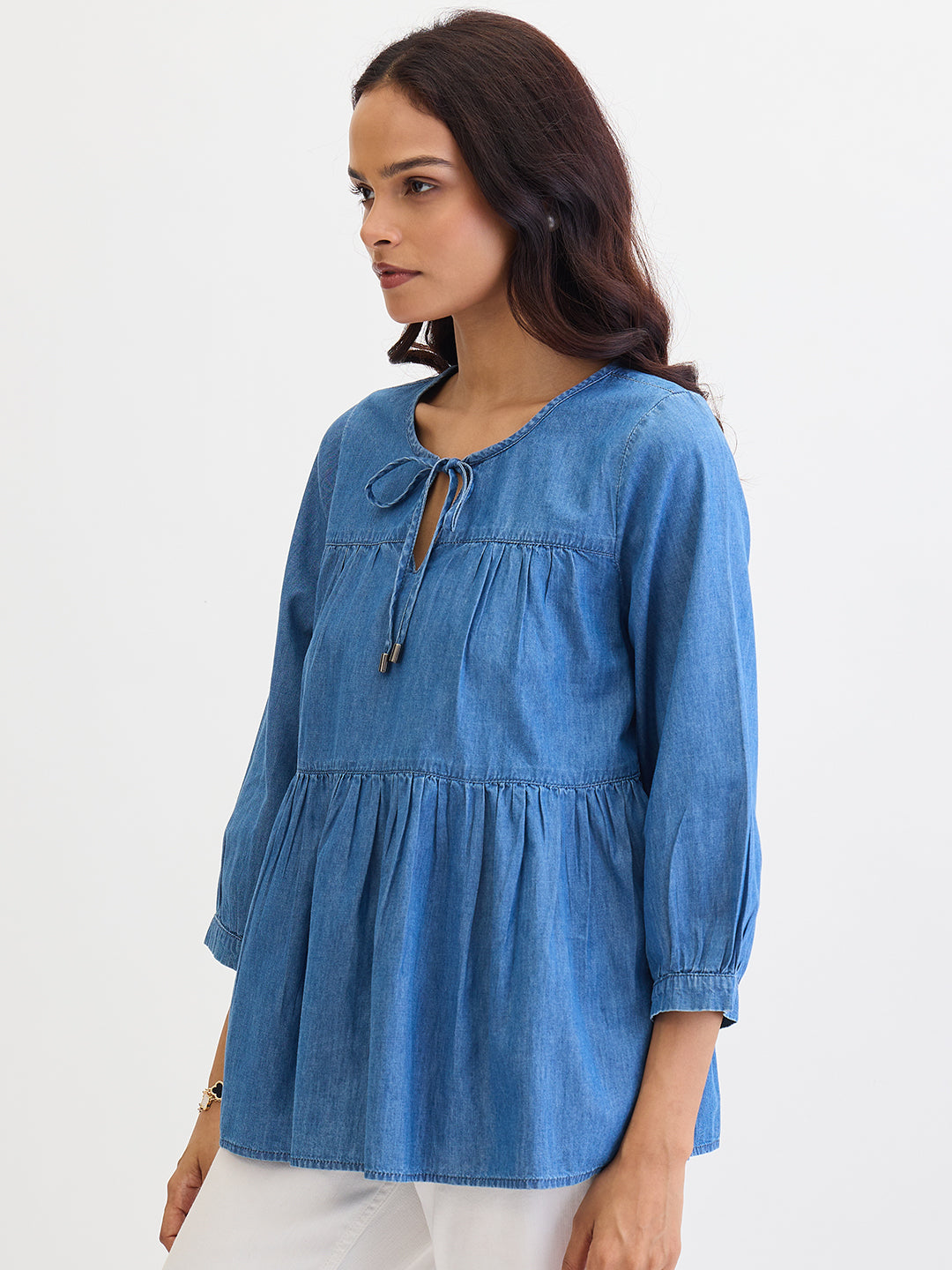 Blue Tiered Denim Top