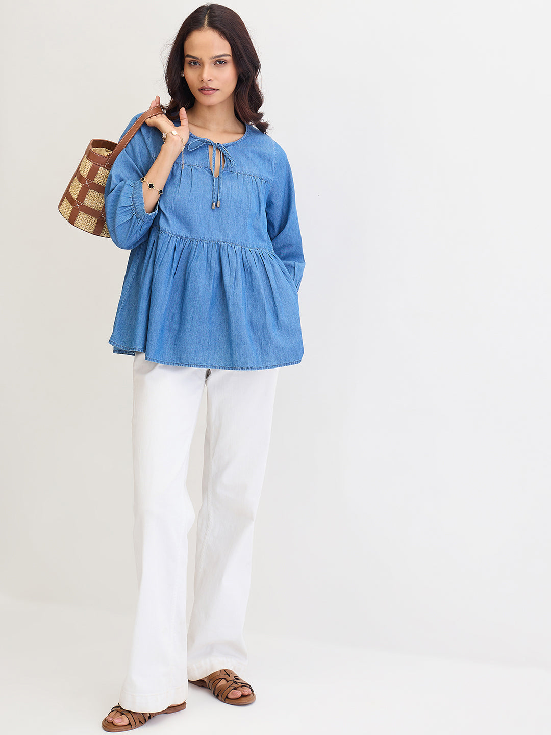 Blue Tiered Denim Top