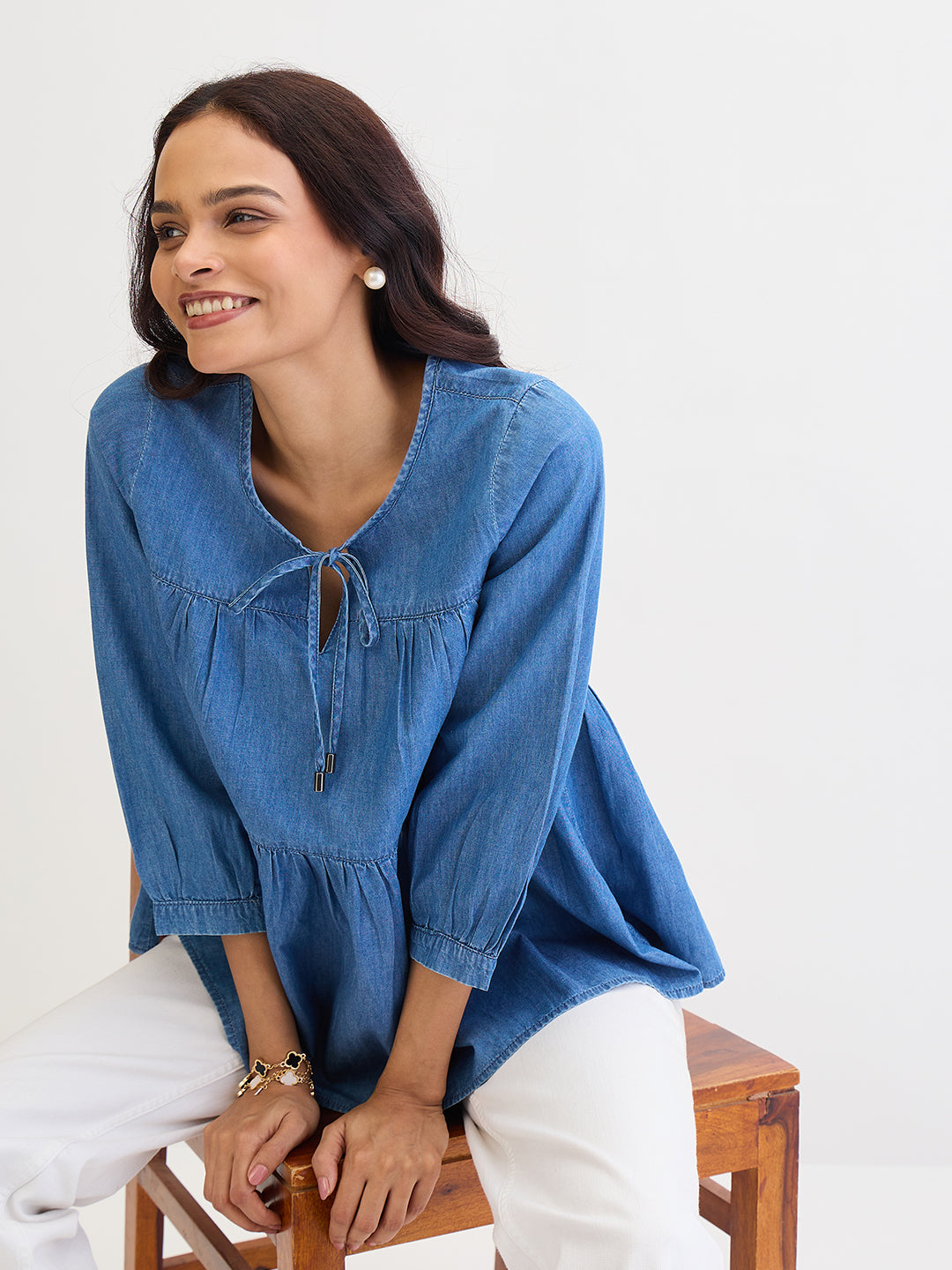 Blue Tiered Denim Top