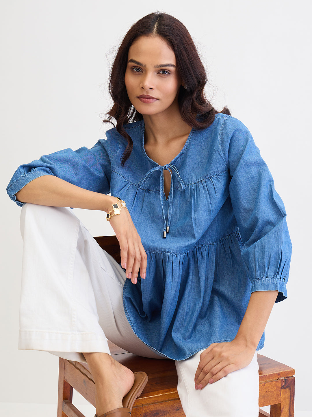 Blue Tiered Denim Top