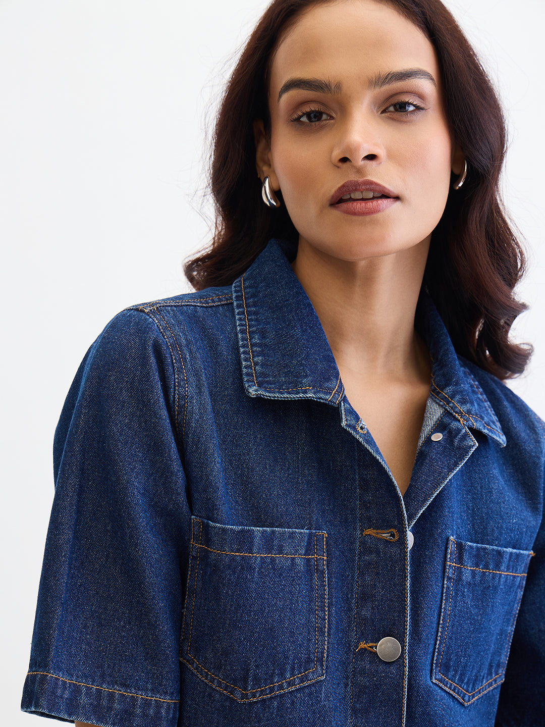 Navy Blue Denim Half Sleeves Shirt