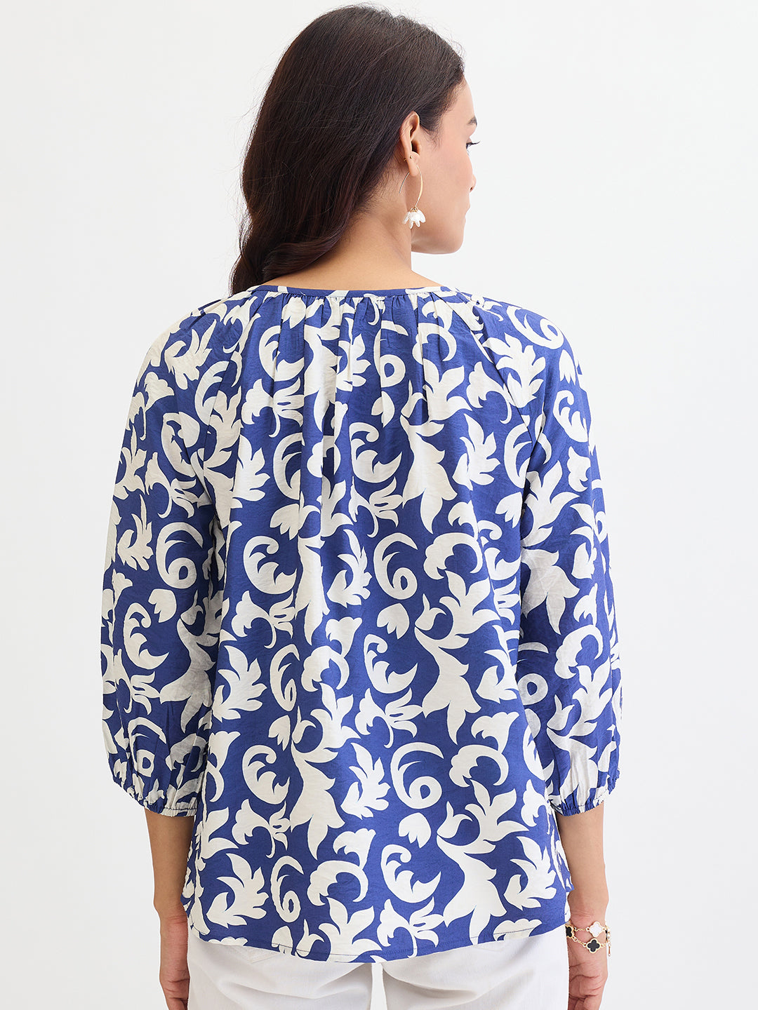 Blue & White Abstract Printed Top