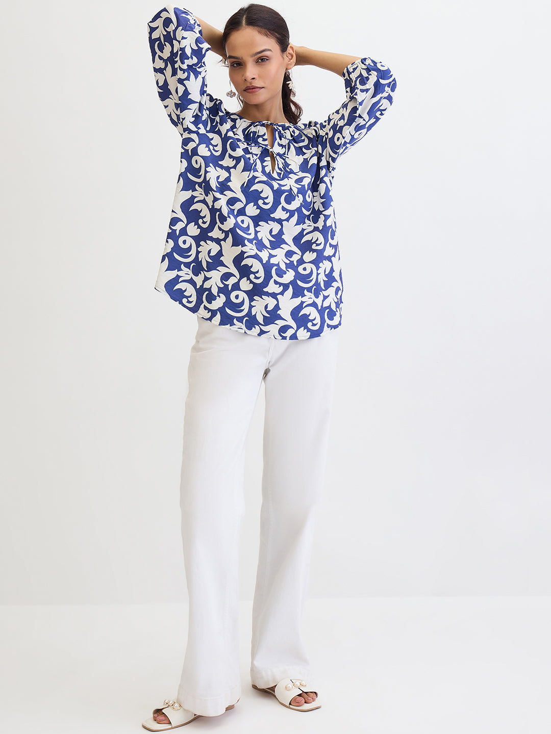 Blue & White Abstract Printed Top