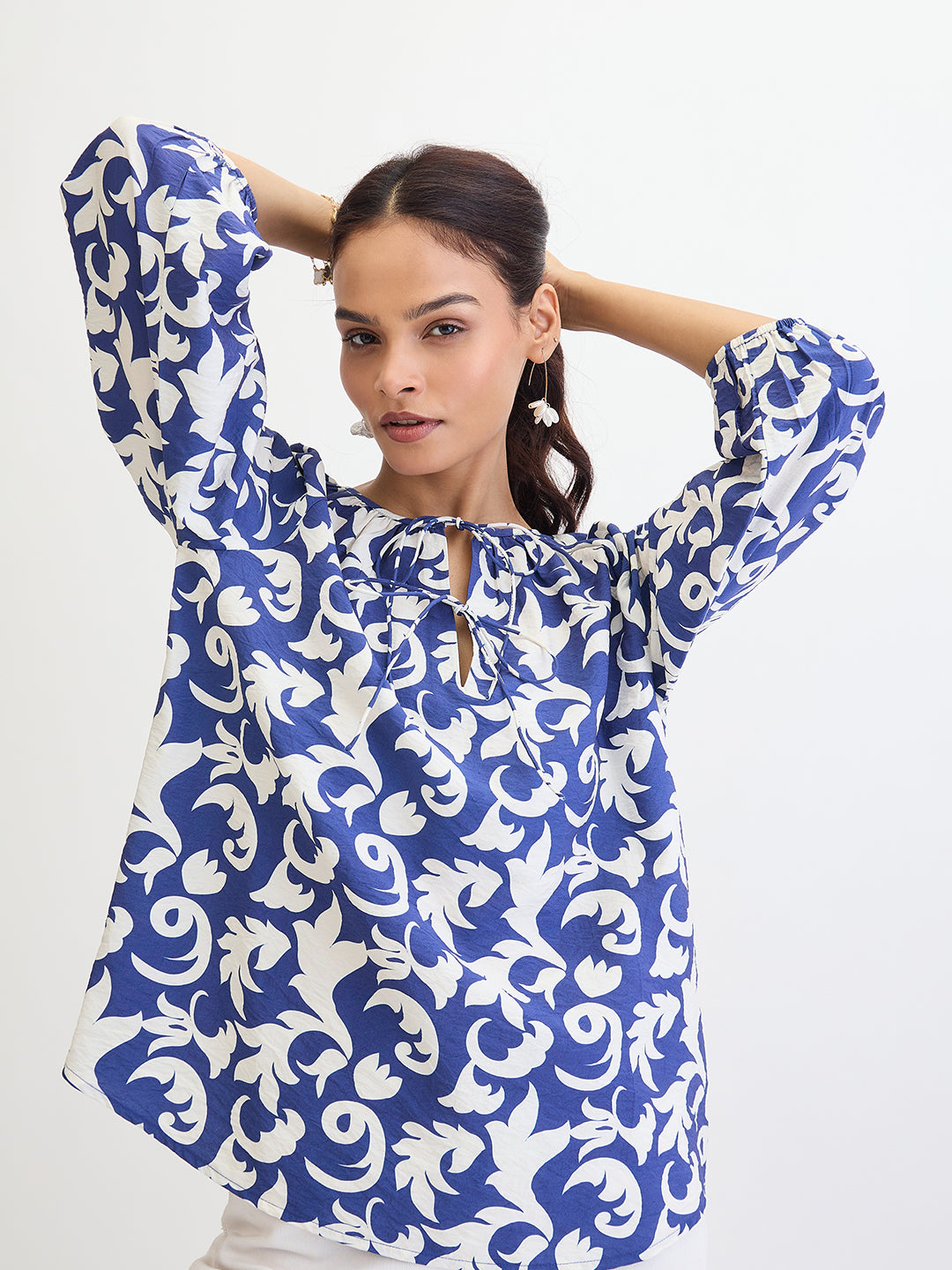 Blue & White Abstract Printed Top